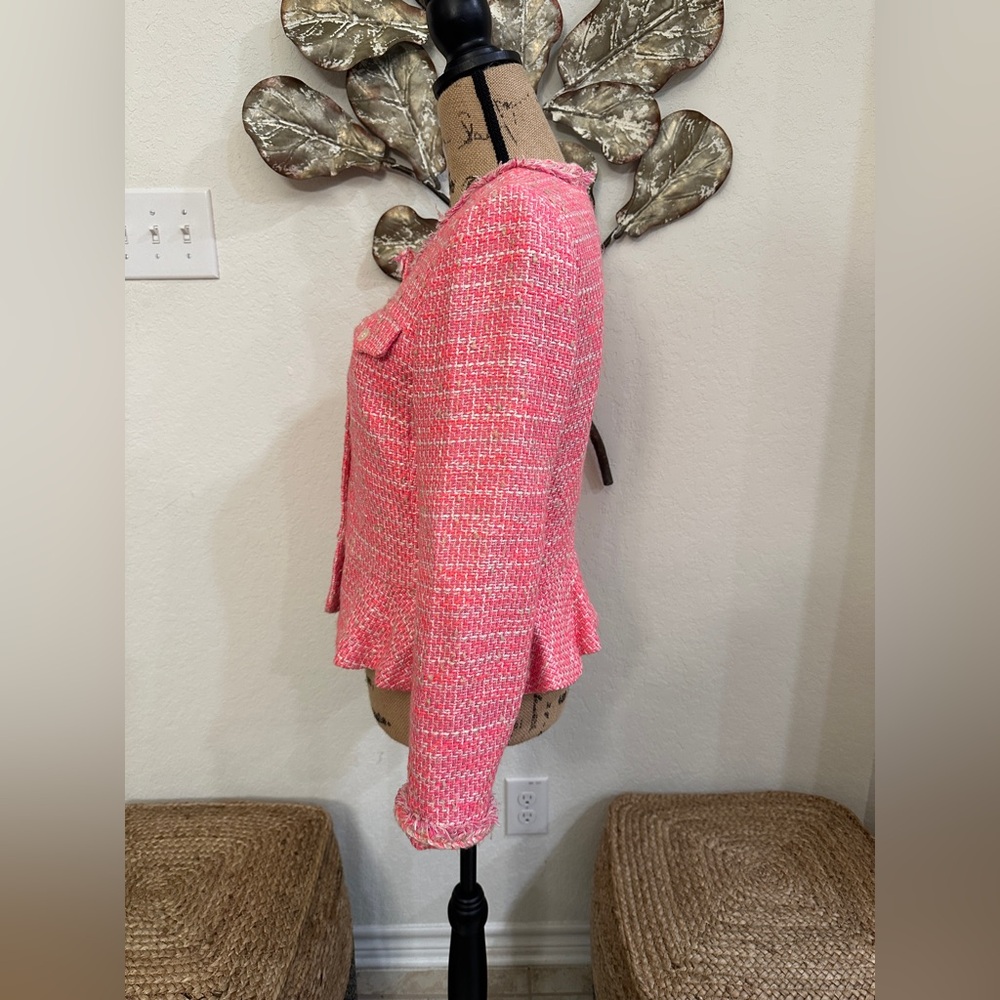 J.Crew Pink Tweed Jacket Blazer Braided Trim Pockets Size 6 - Picture 3 of 7